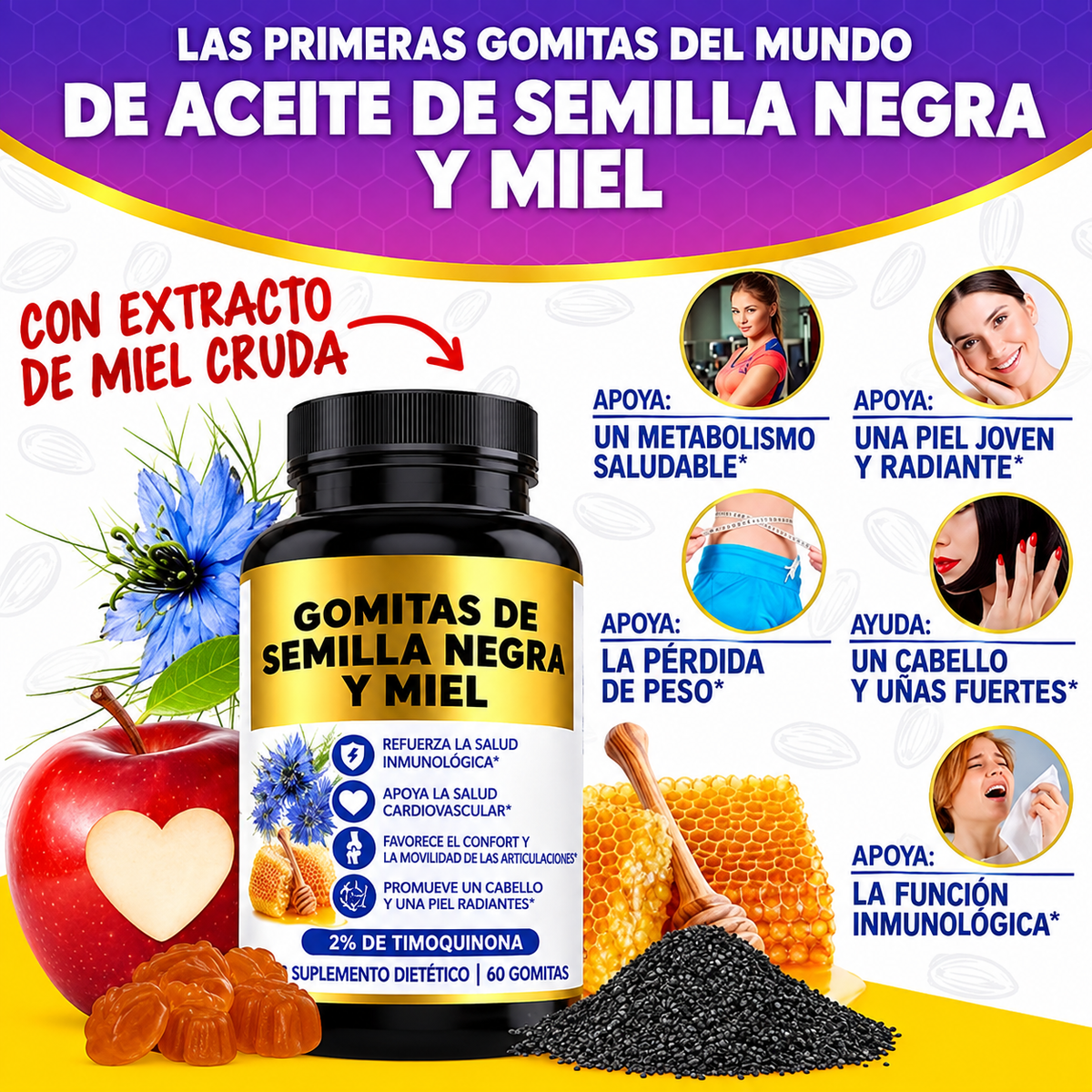 Gomitas de semilla negra y miel